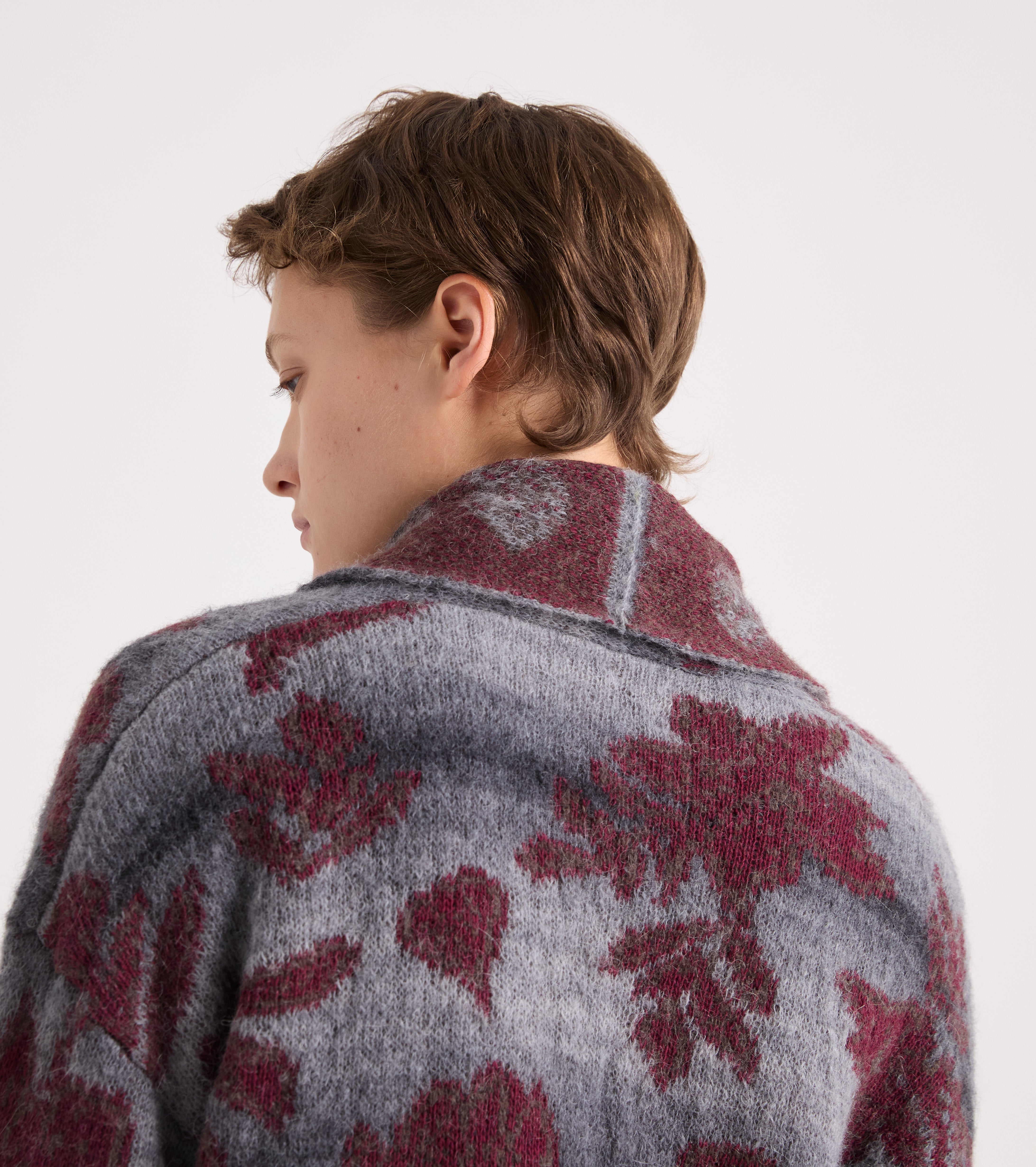 Cardigan floreale in misto lana verde