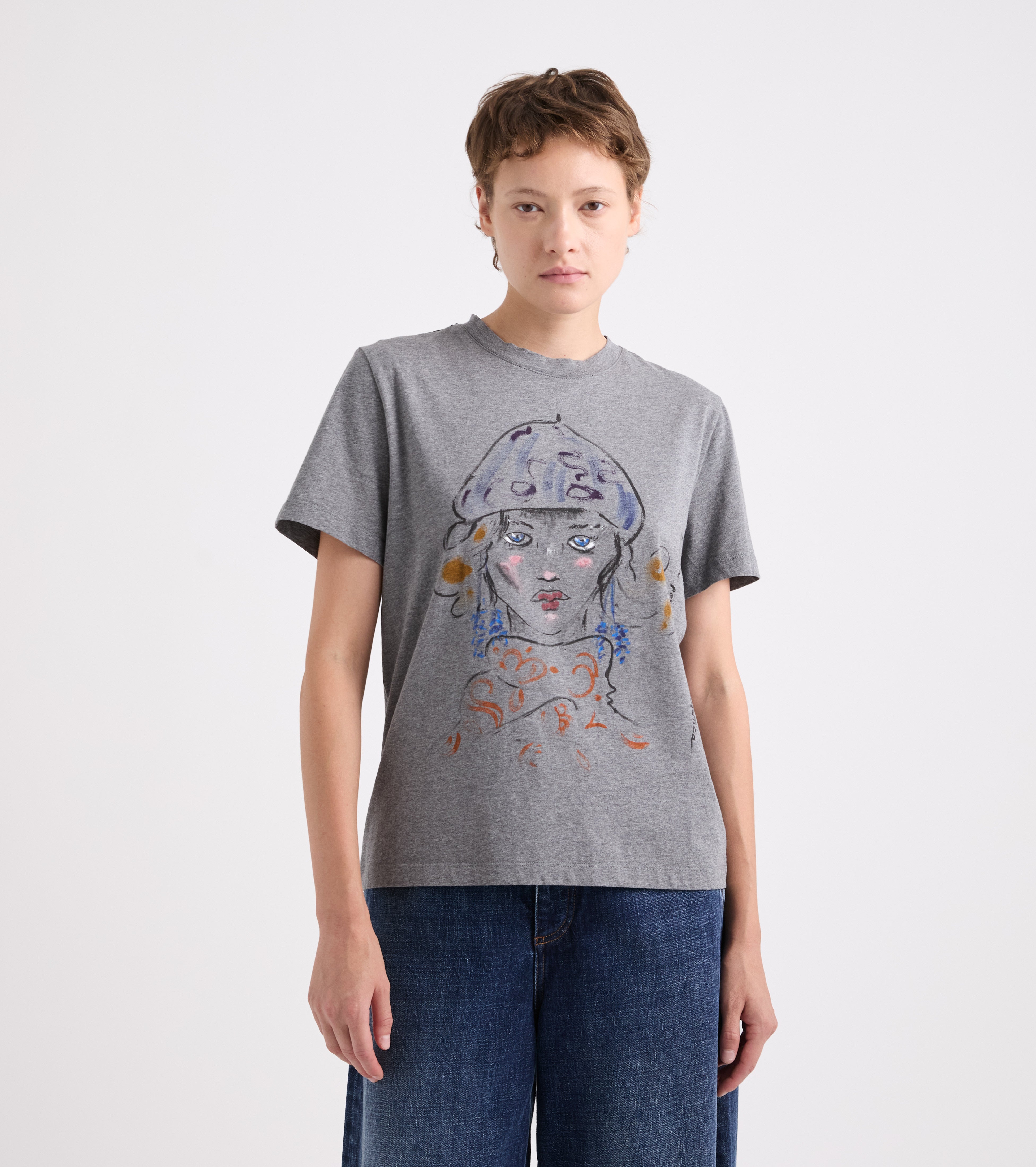 T-shirt med rund hals i grå meleret jersey