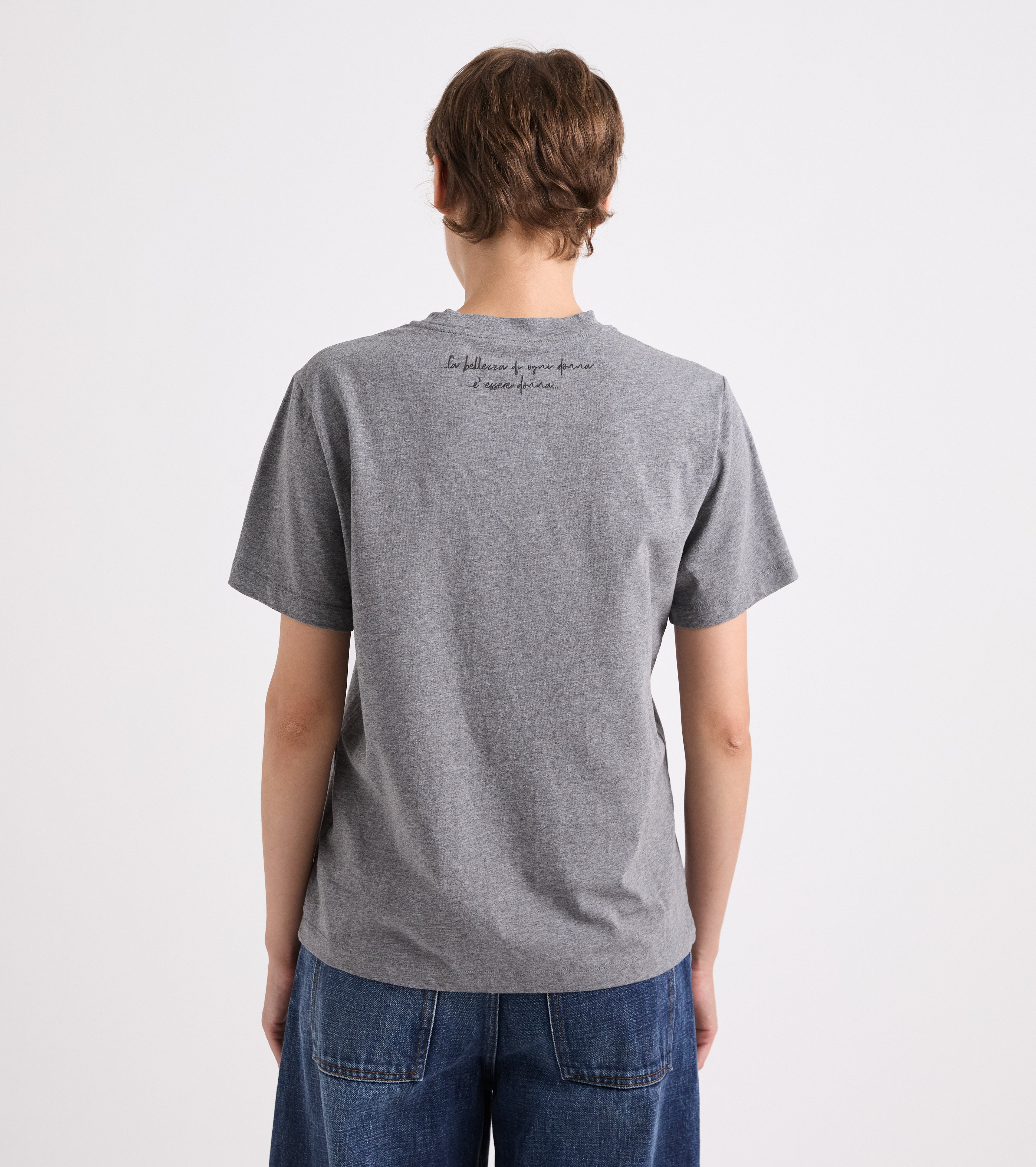 T-shirt med rund hals i grå meleret jersey
