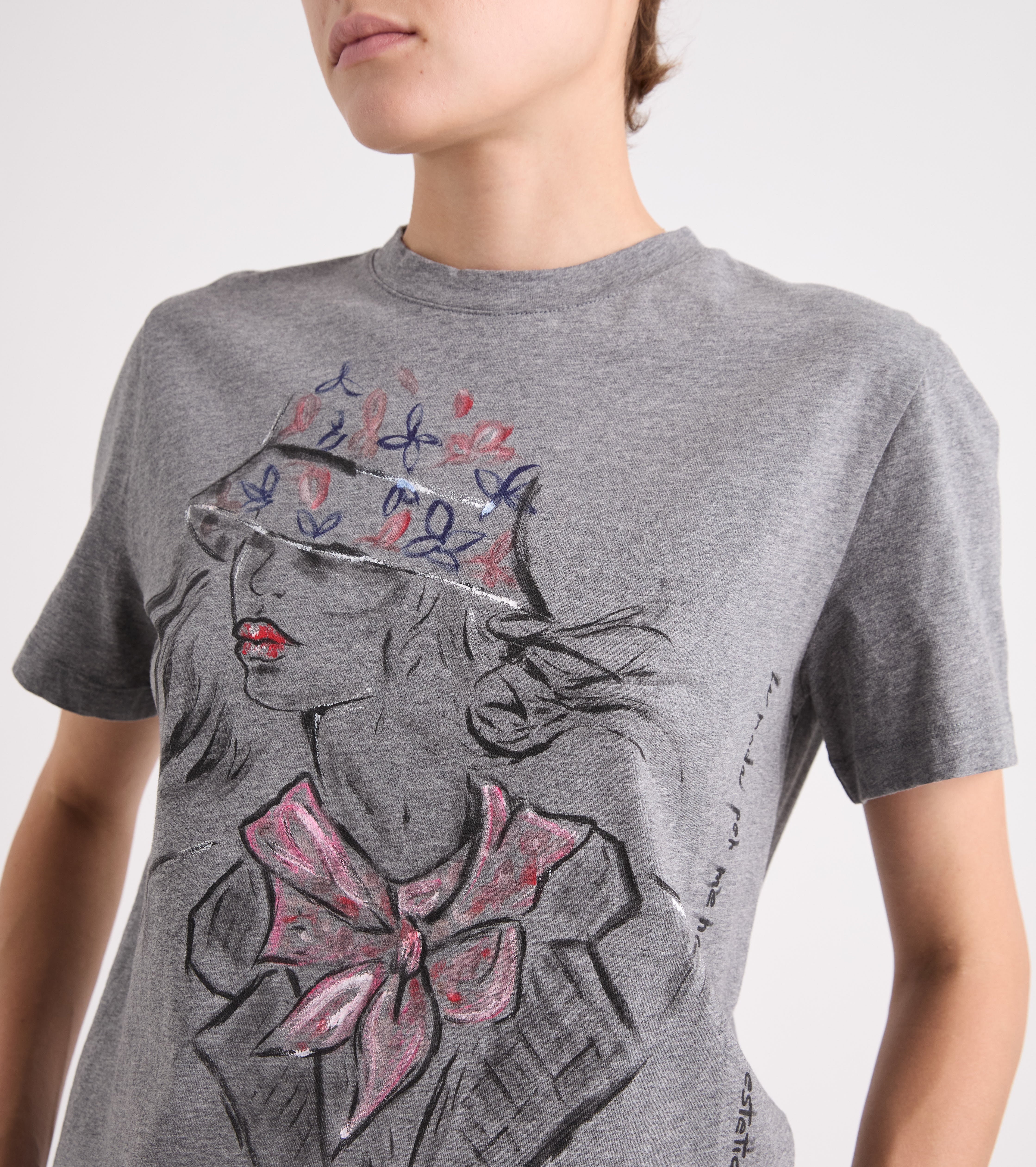 T-shirt med rund hals i grå meleret jersey