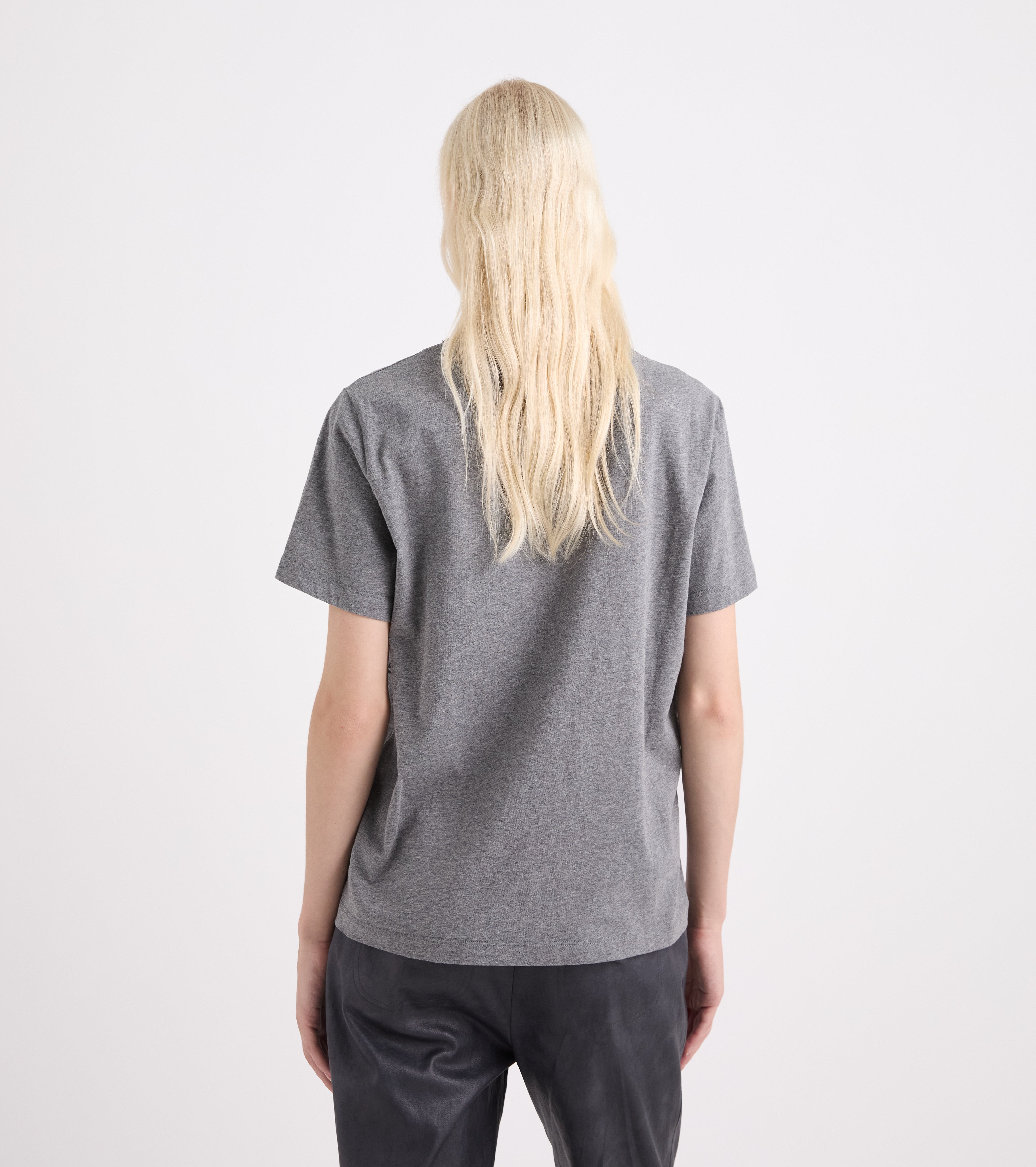 T-shirt med rund hals og korte ærmer i grå melange