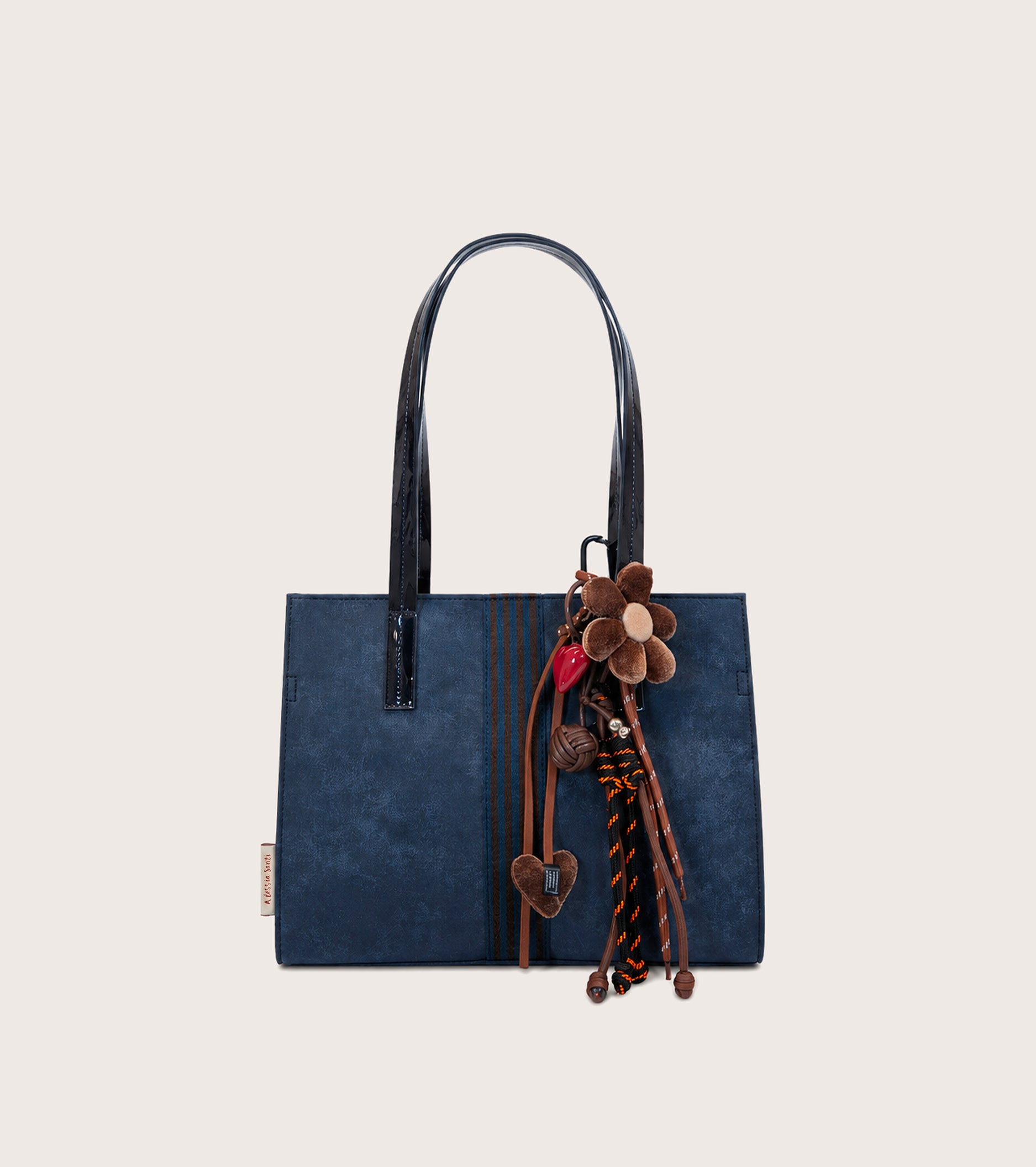 Borsa shopping scamosciata con charm mezzanotte