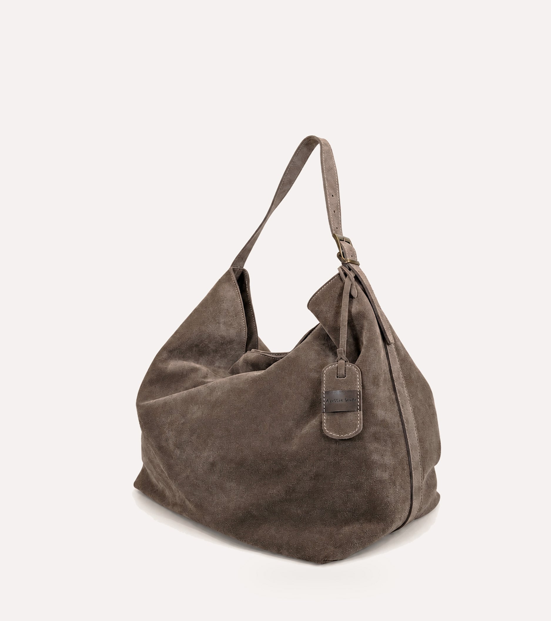 Borsa a spalla in suede con charm castoro