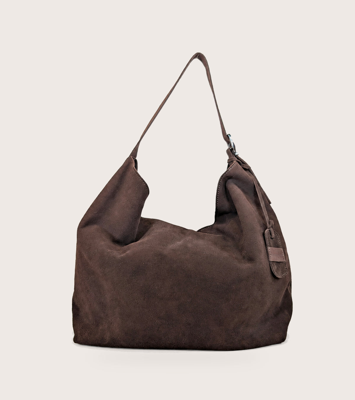 Borsa a spalla in suede con charm ebano