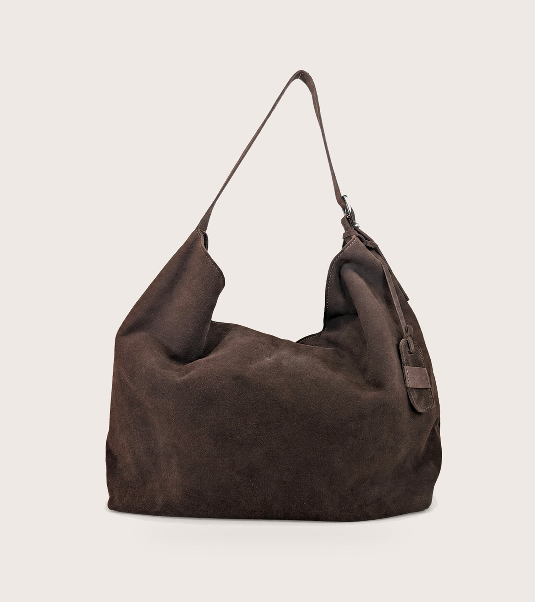 Borsa a spalla in suede con charm ebano