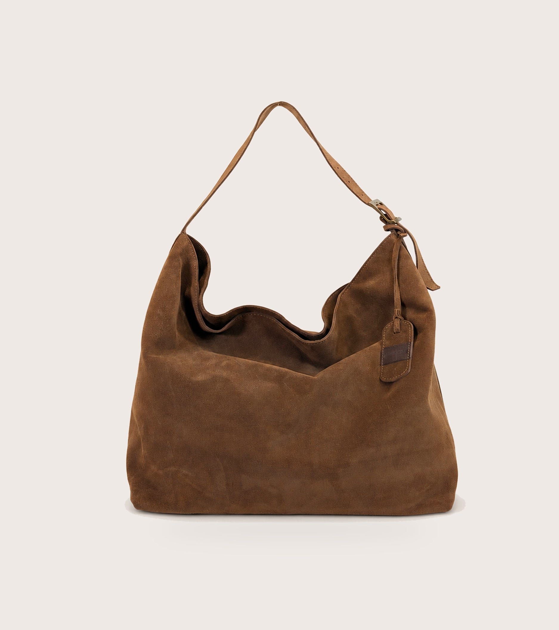 Borsa a spalla in suede con charm terra