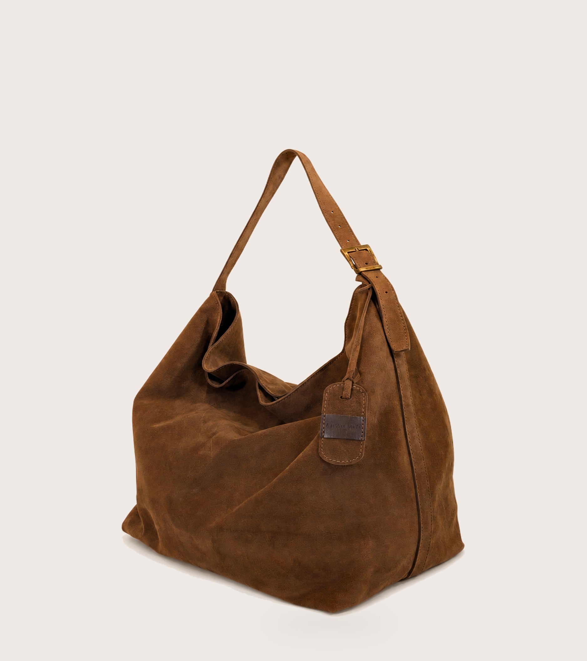 Borsa a spalla in suede con charm terra