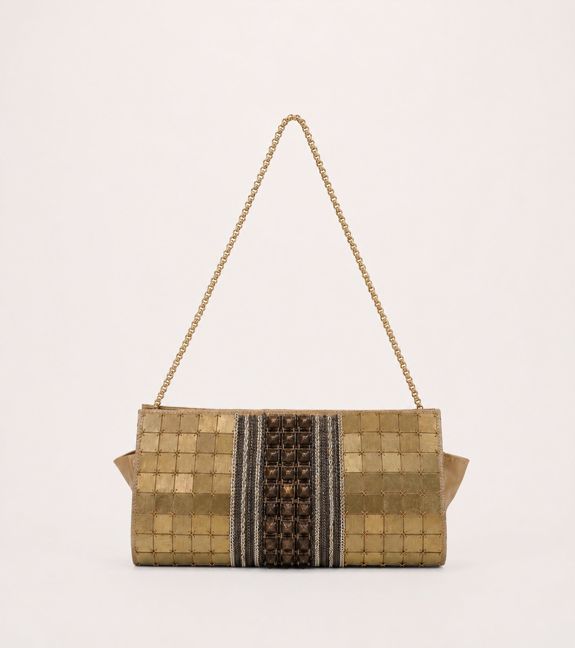 Shoulder bag with antique brass metal detailing