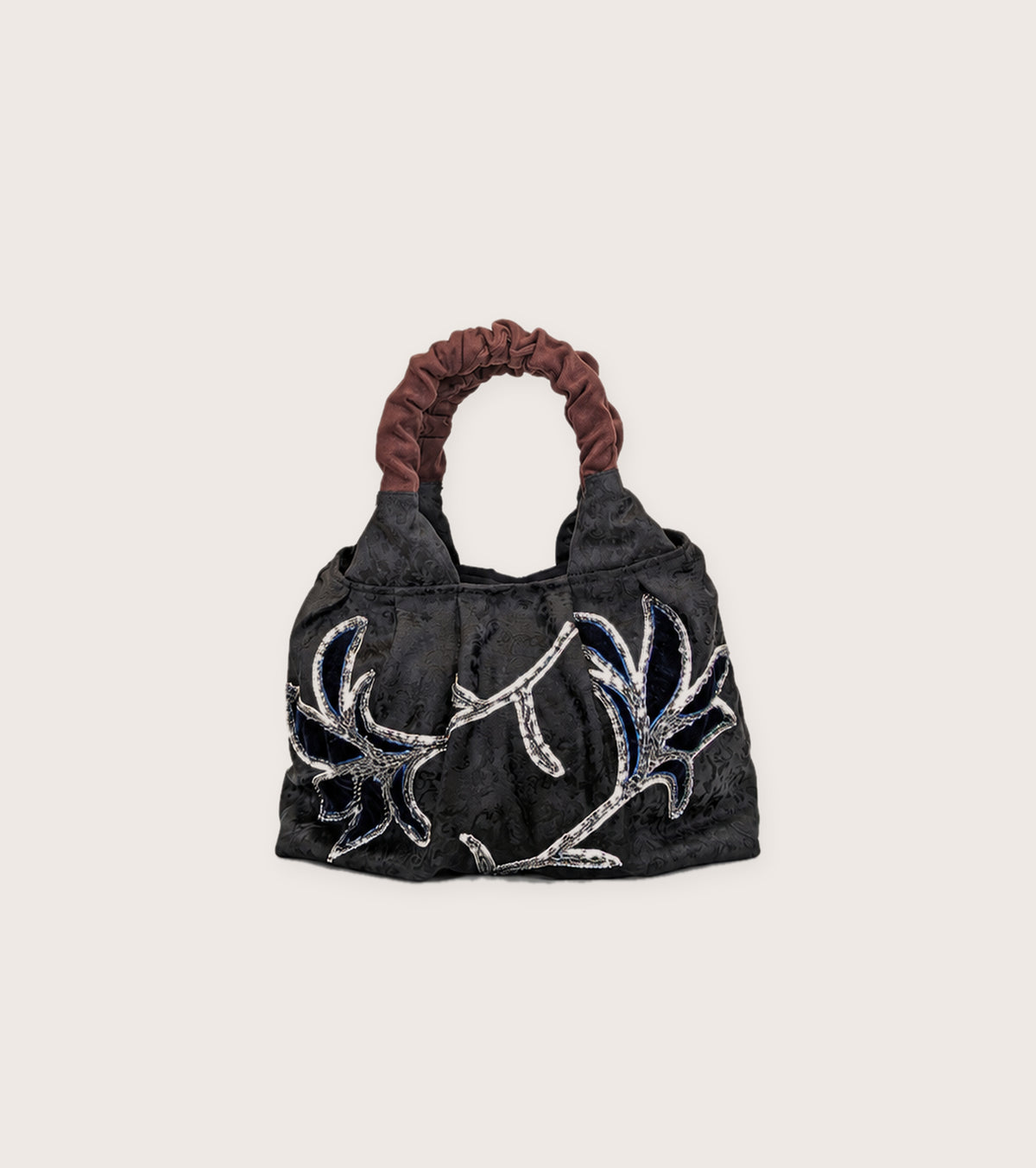 Jacquard-håndtaske med blomsterbroderi, sort med blomster