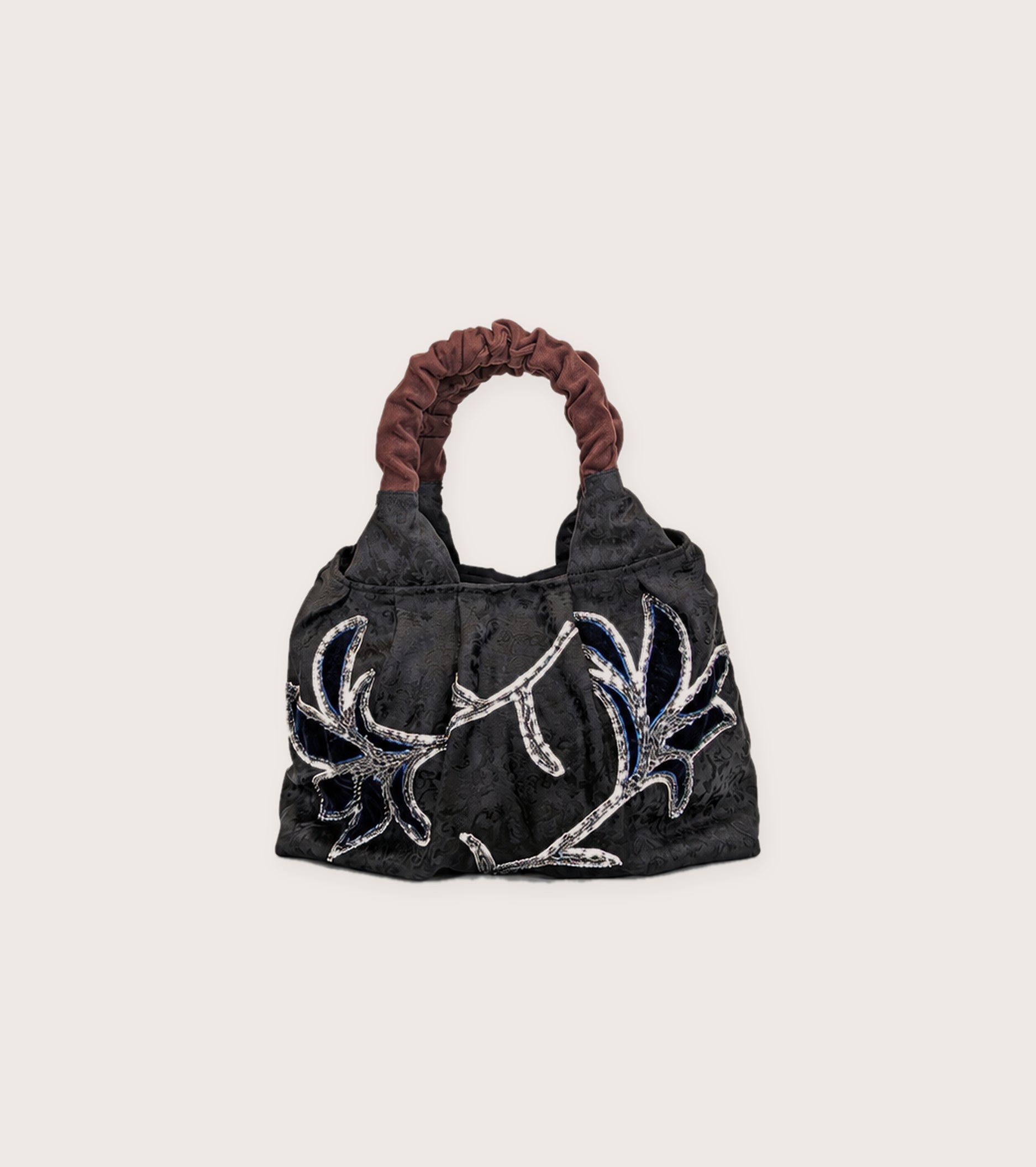 Jacquard-håndtaske med blomsterbroderi, sort med blomster