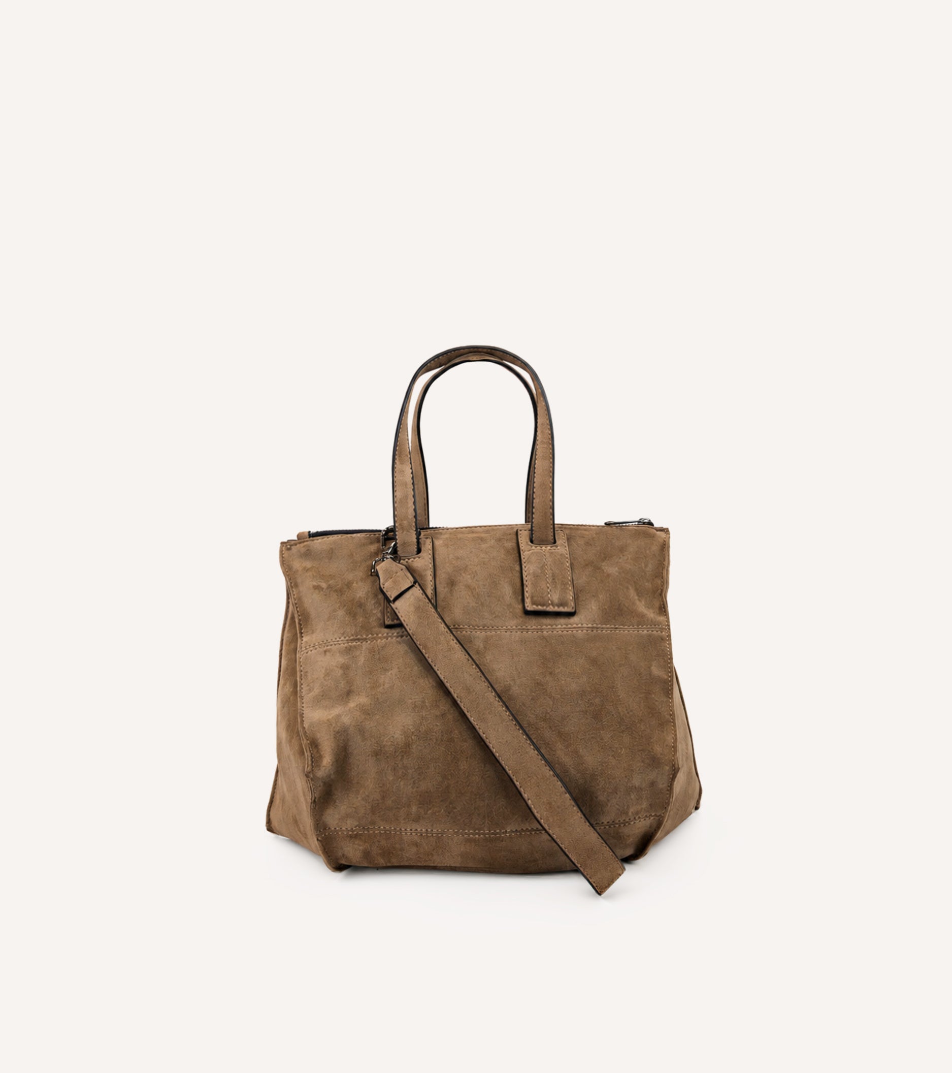 Shoppingtaske i imiteret ruskind i farven ermelin