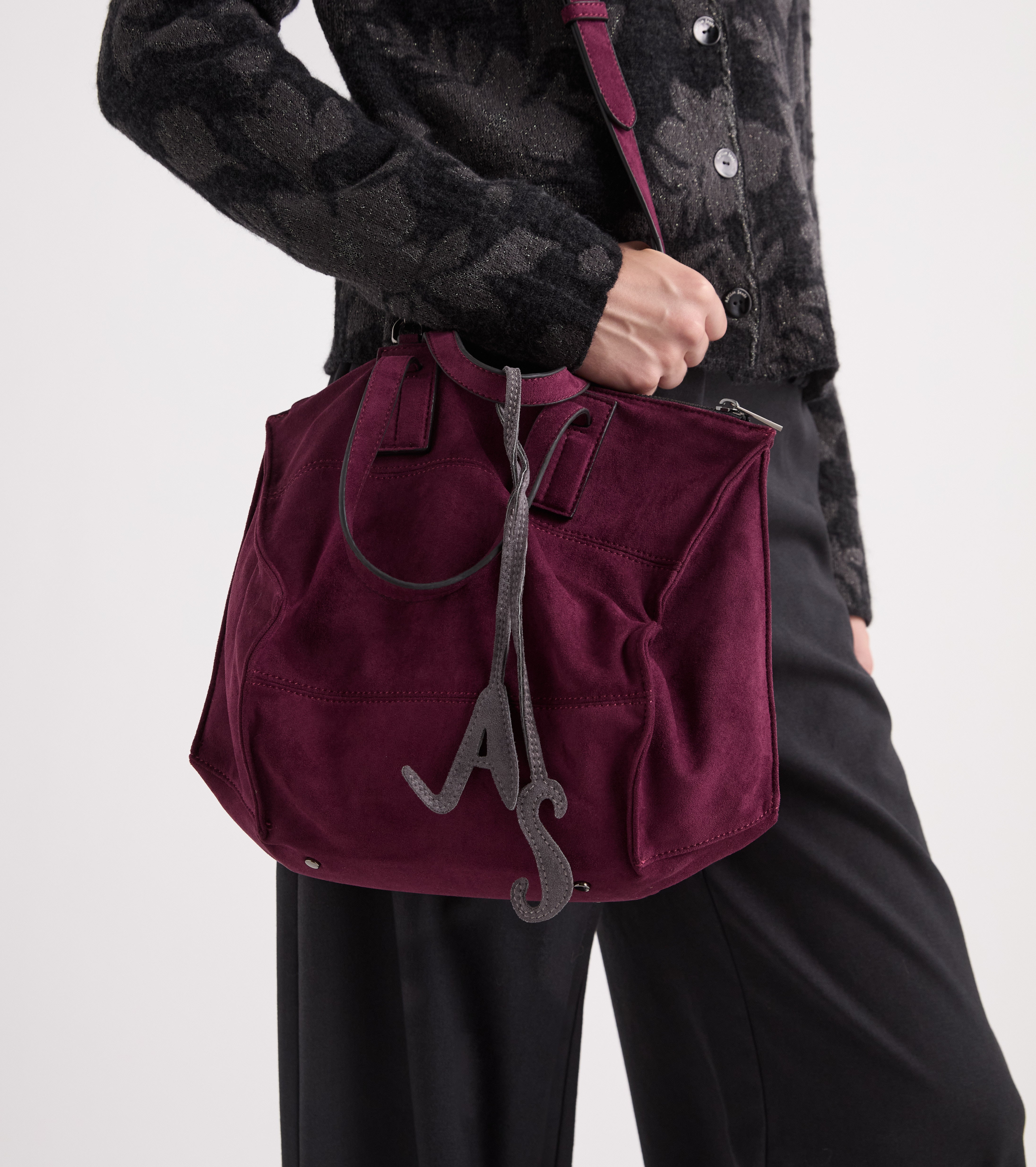 Borsa shopping in ecopelle scamosciata mosto