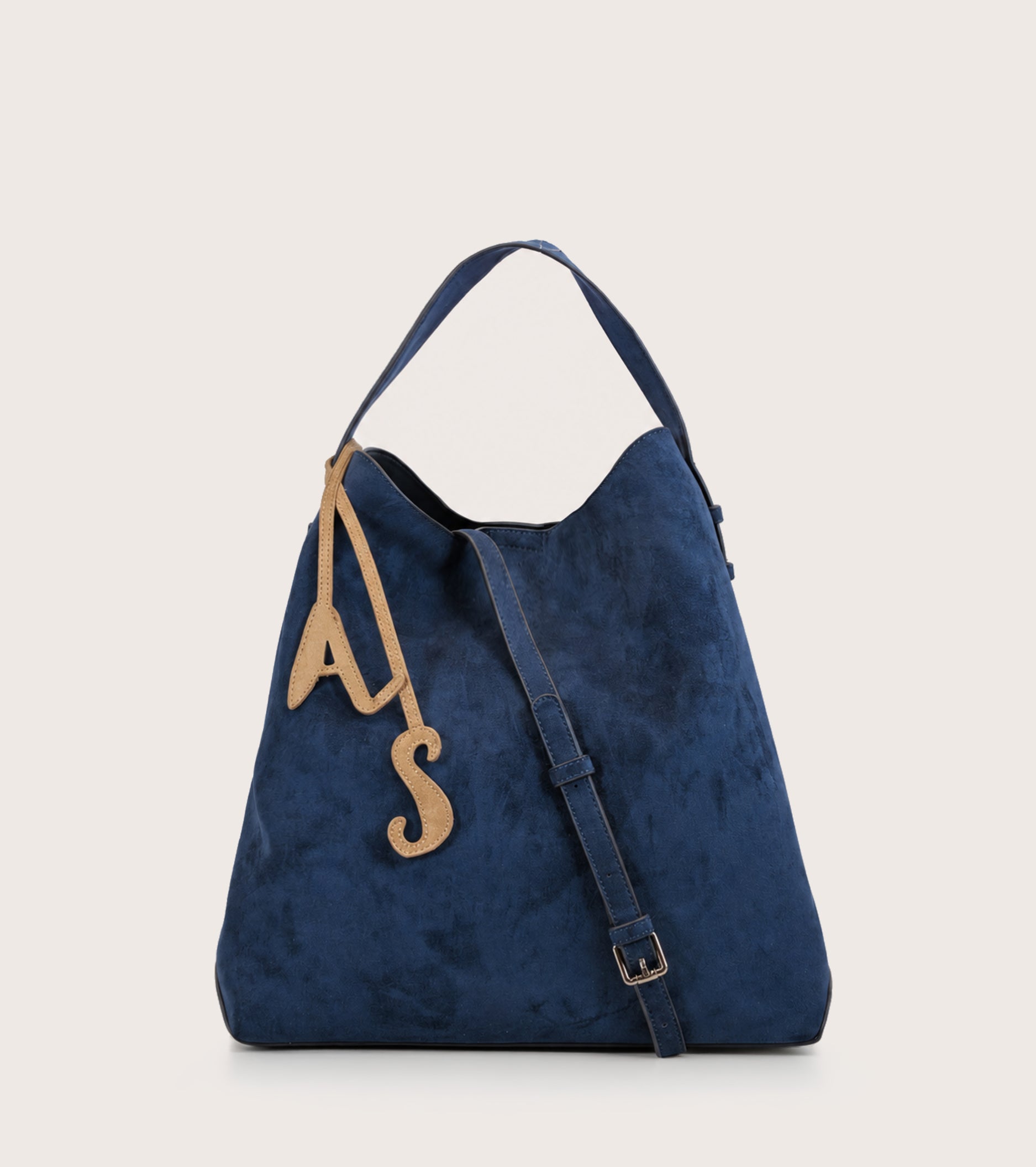 Suede bucket bag with AS Mezzanotte charm