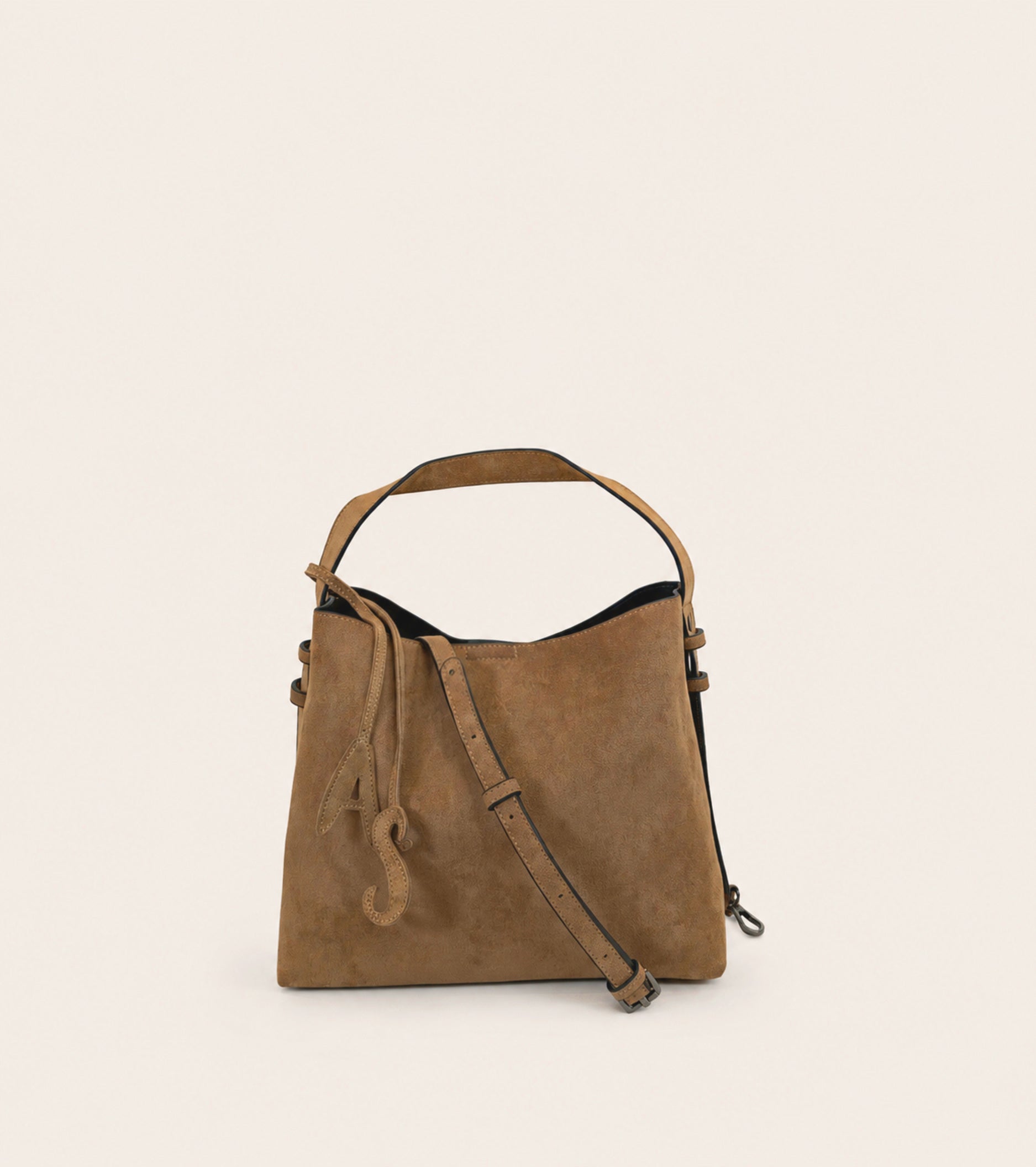 Borsa a secchiello in ecopelle scamosciata ermellino