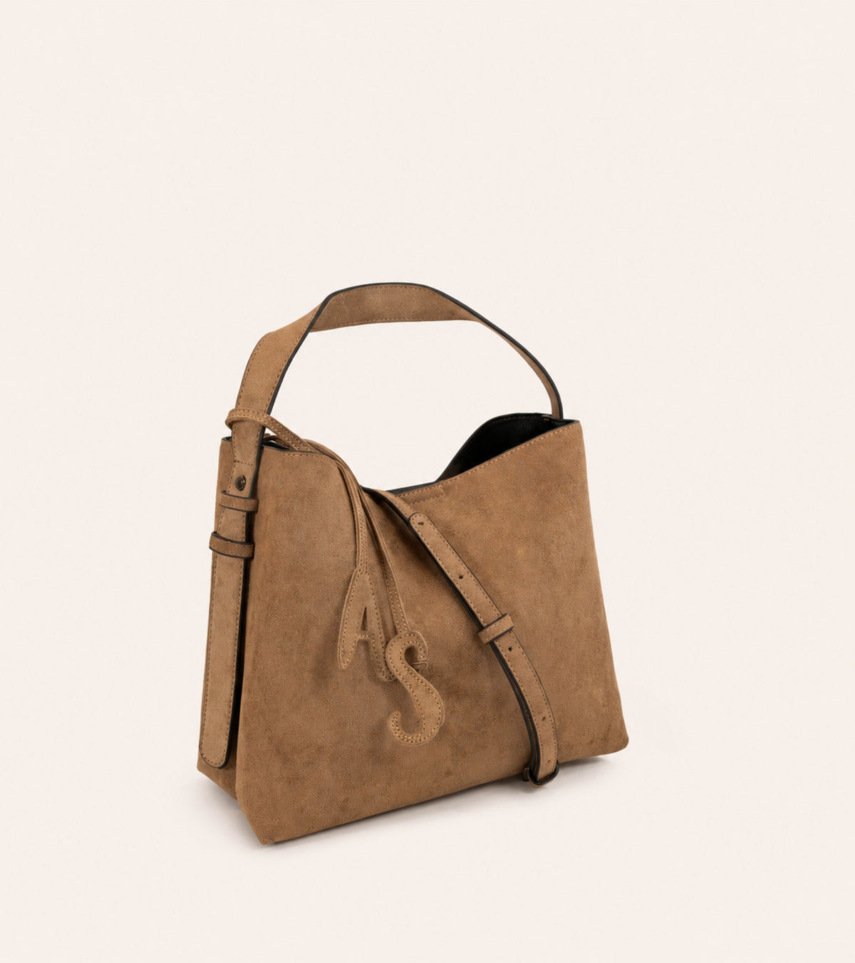Borsa a secchiello in ecopelle scamosciata ermellino