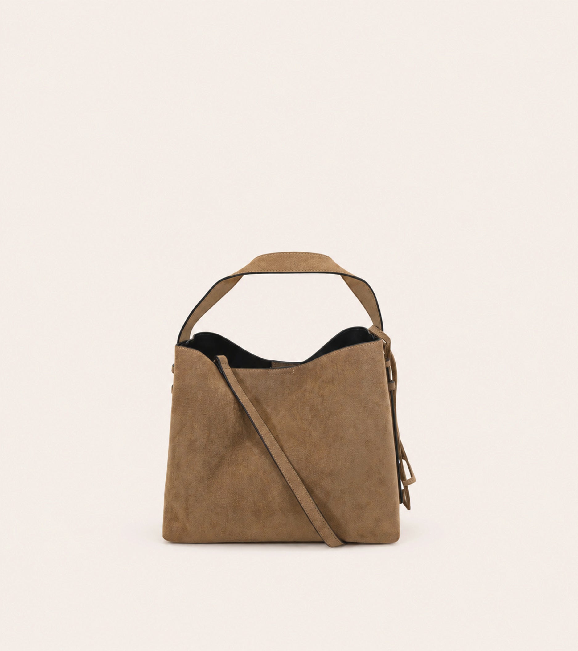 Borsa a secchiello in ecopelle scamosciata ermellino