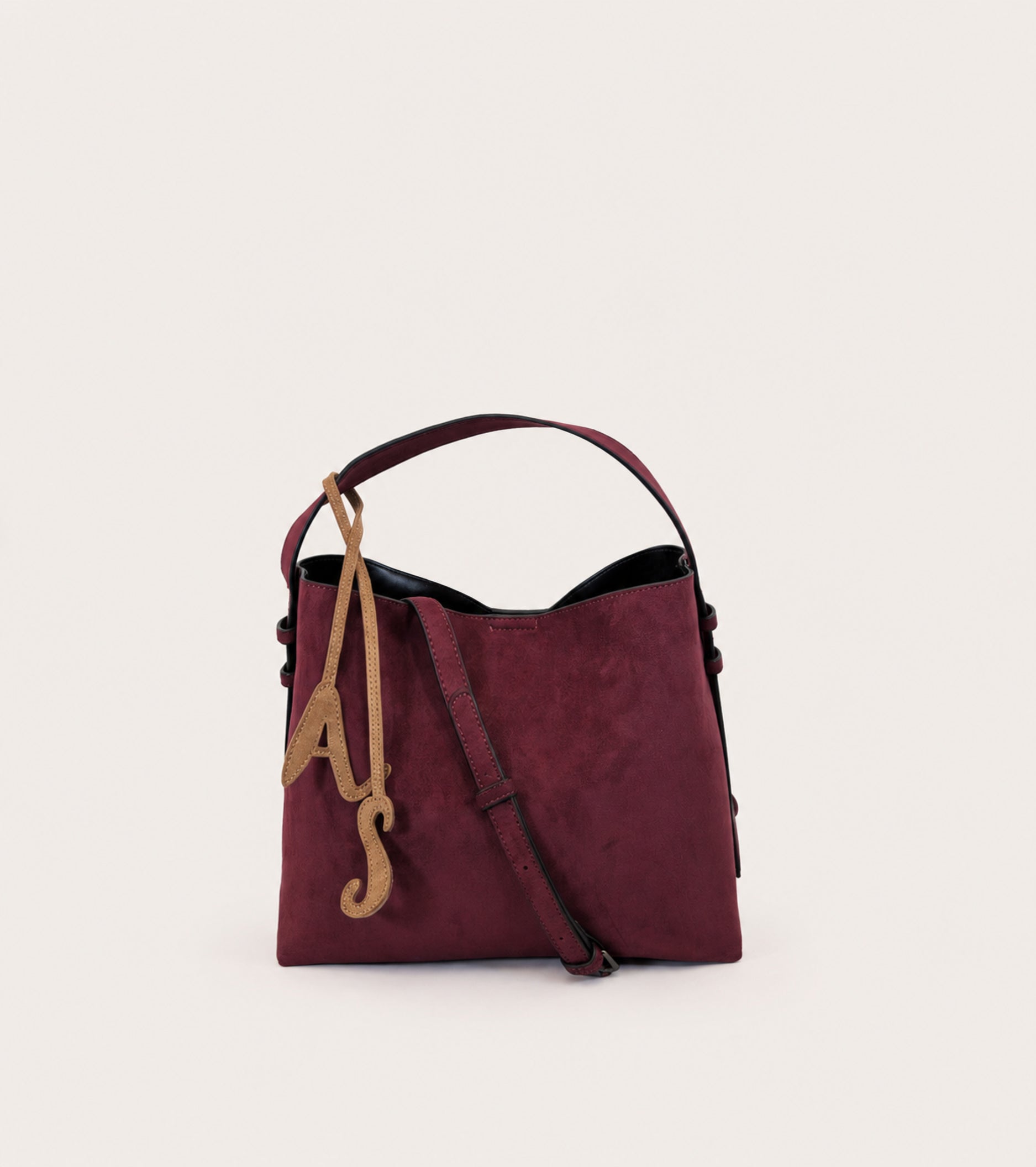 Borsa a secchiello in ecopelle scamosciata mosto