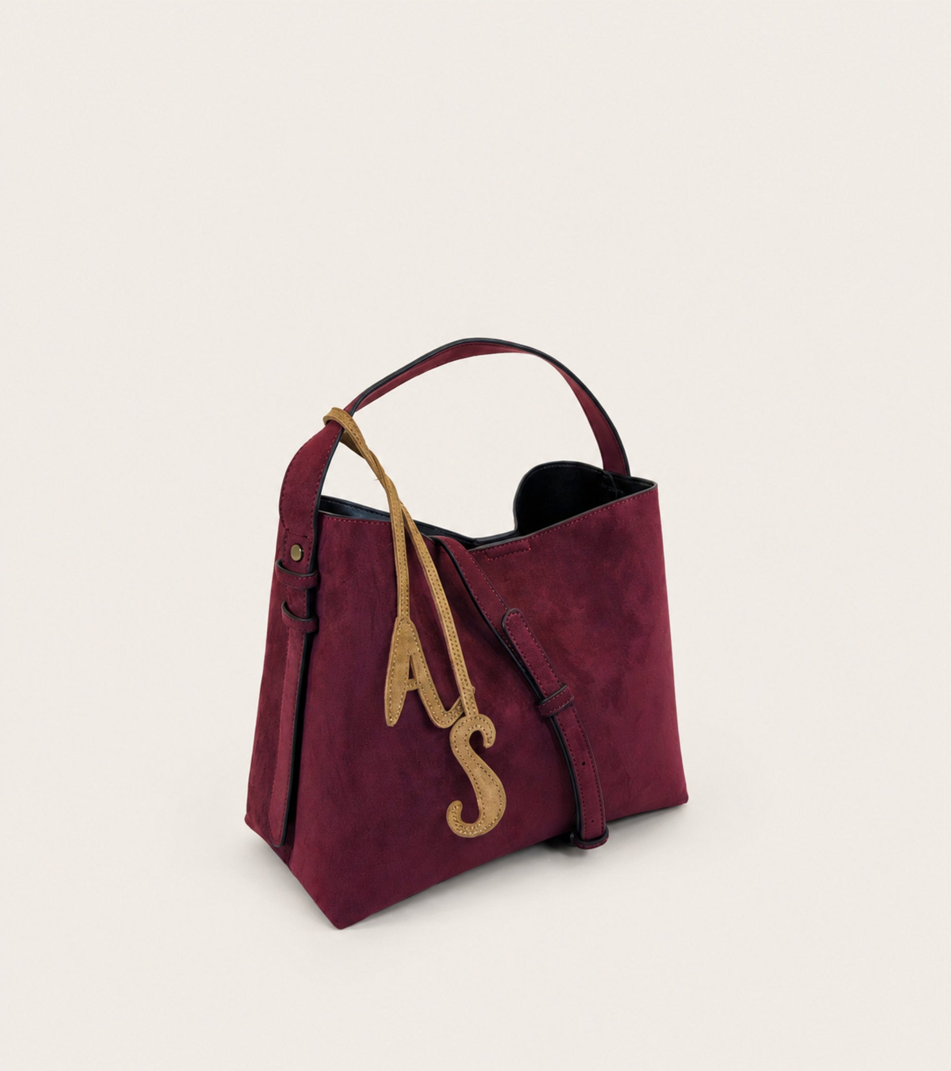 Borsa a secchiello in ecopelle scamosciata mosto