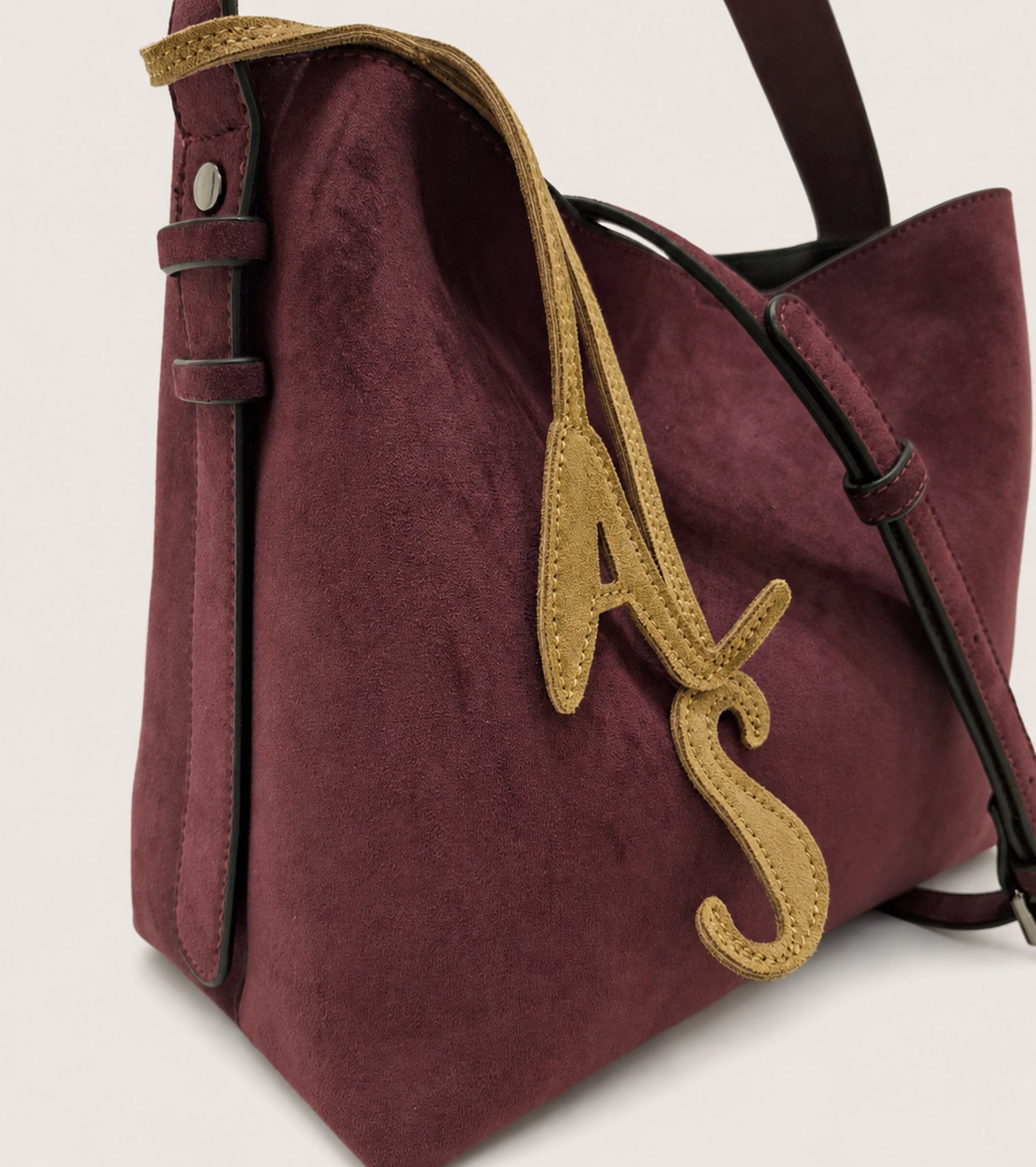 Borsa a secchiello in ecopelle scamosciata mosto