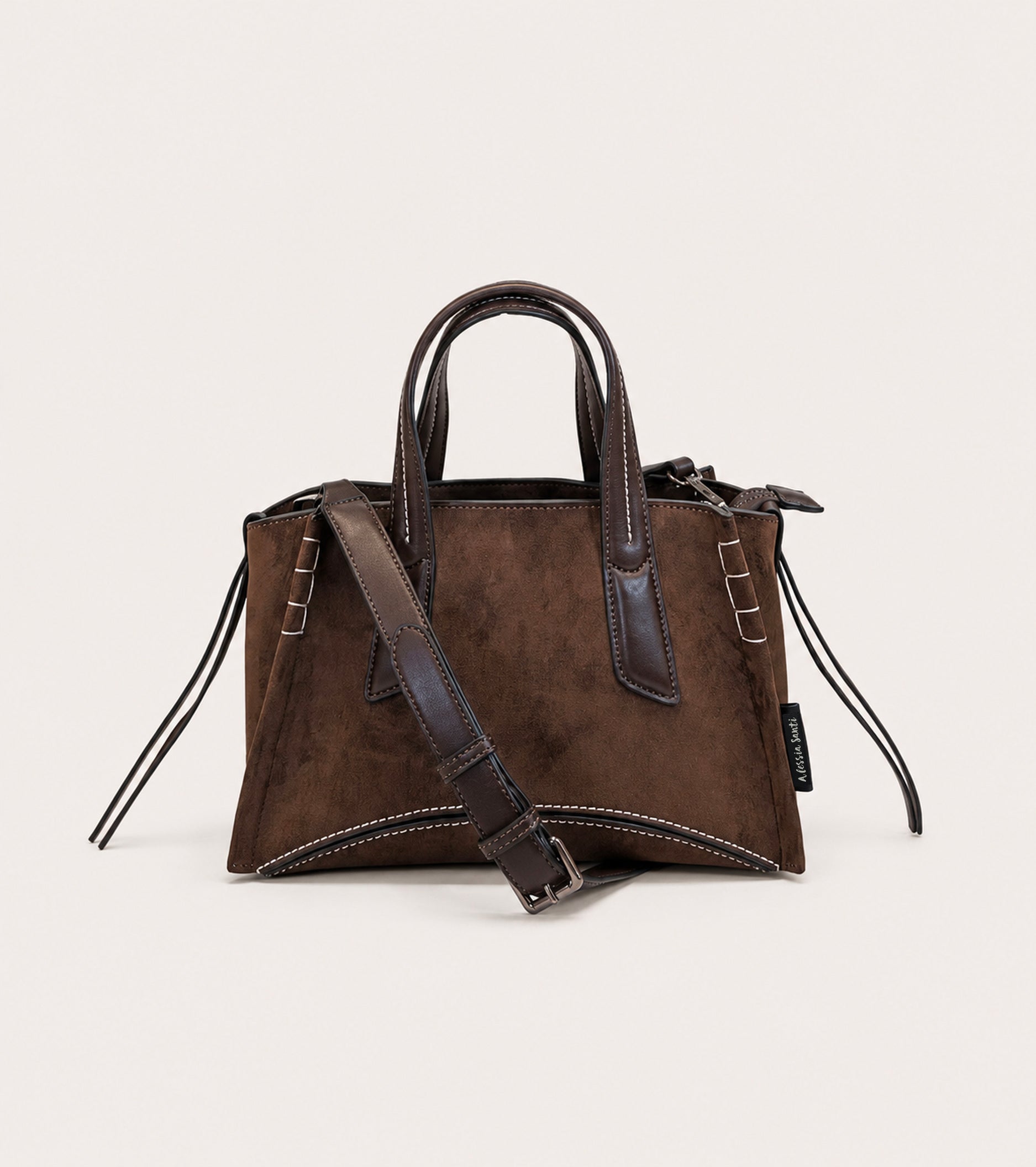 Borsa a mano in ecopelle scamosciata ebano