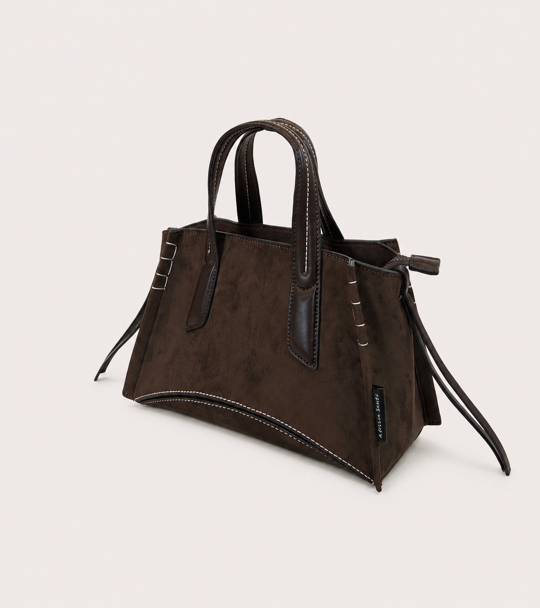 Borsa a mano in ecopelle scamosciata ebano