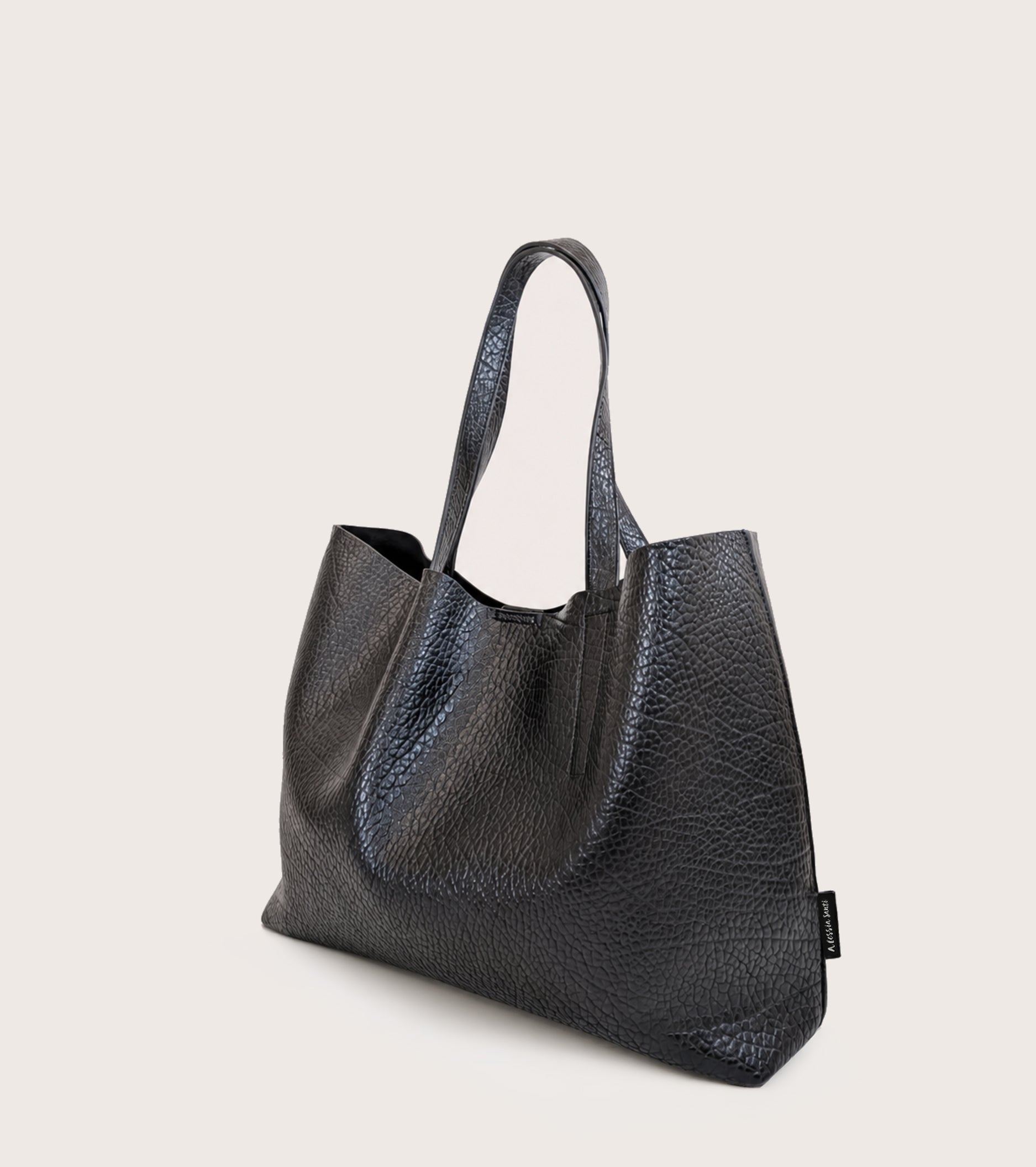 Borsa shopping in similpelle bottalata nero diamante