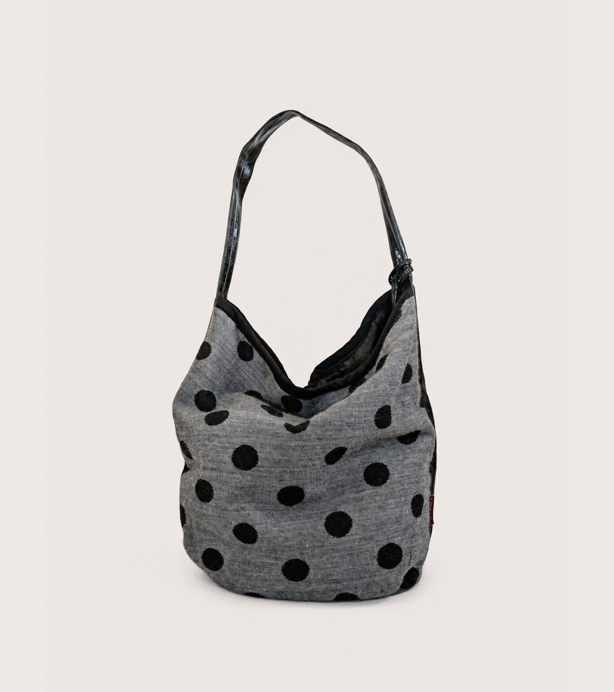 Borsa a secchiello in misto lana jacquard antracite pois