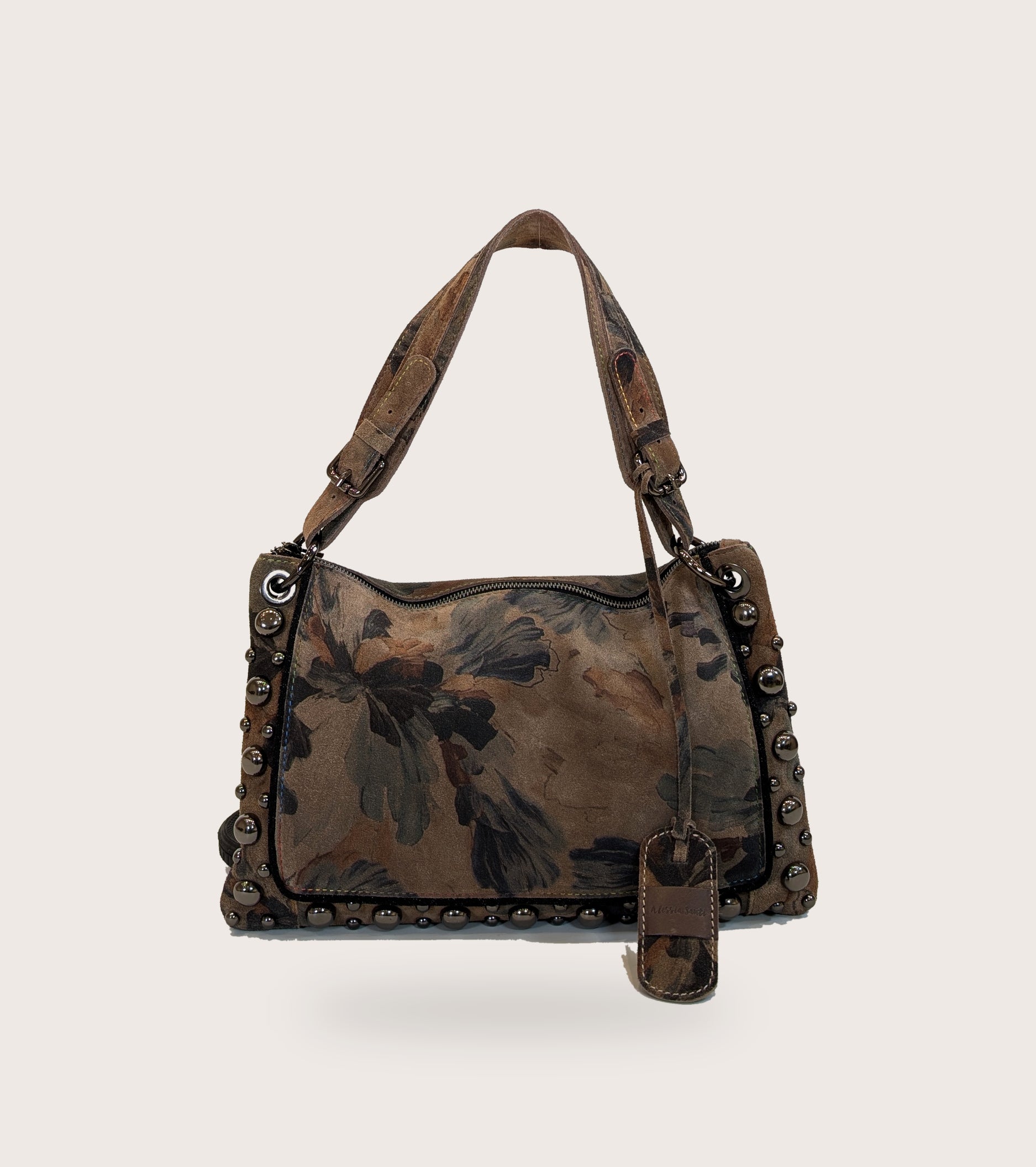 Borsa a spalla con stampa e borchie stampa multicolor