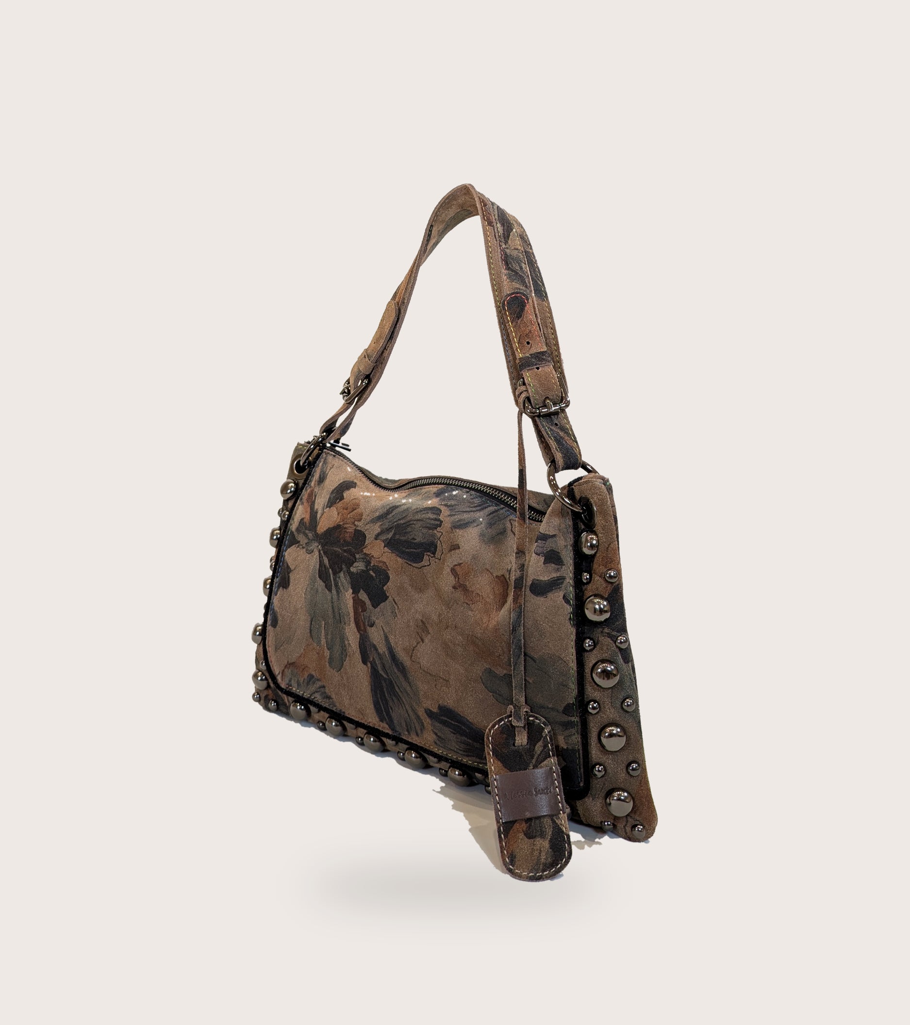Borsa a spalla con stampa e borchie stampa multicolor