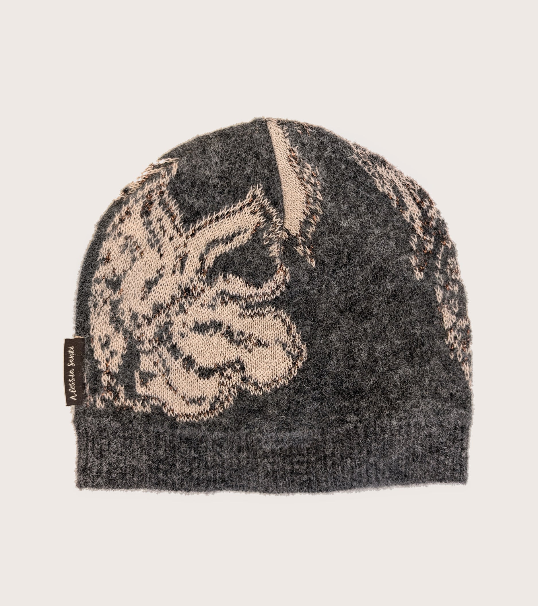 Beanie-hue i bomuld og alpaca, gråbeige