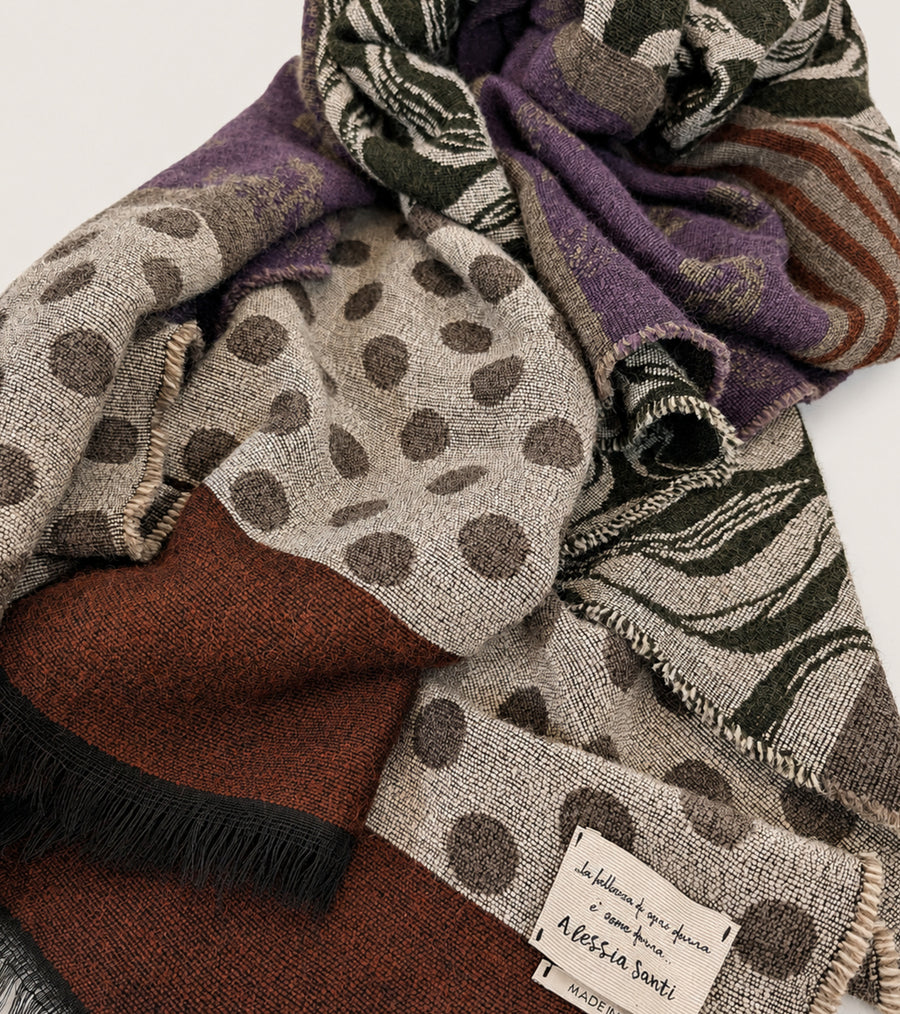 Sciarpa patchwork con cintura iris sabbia