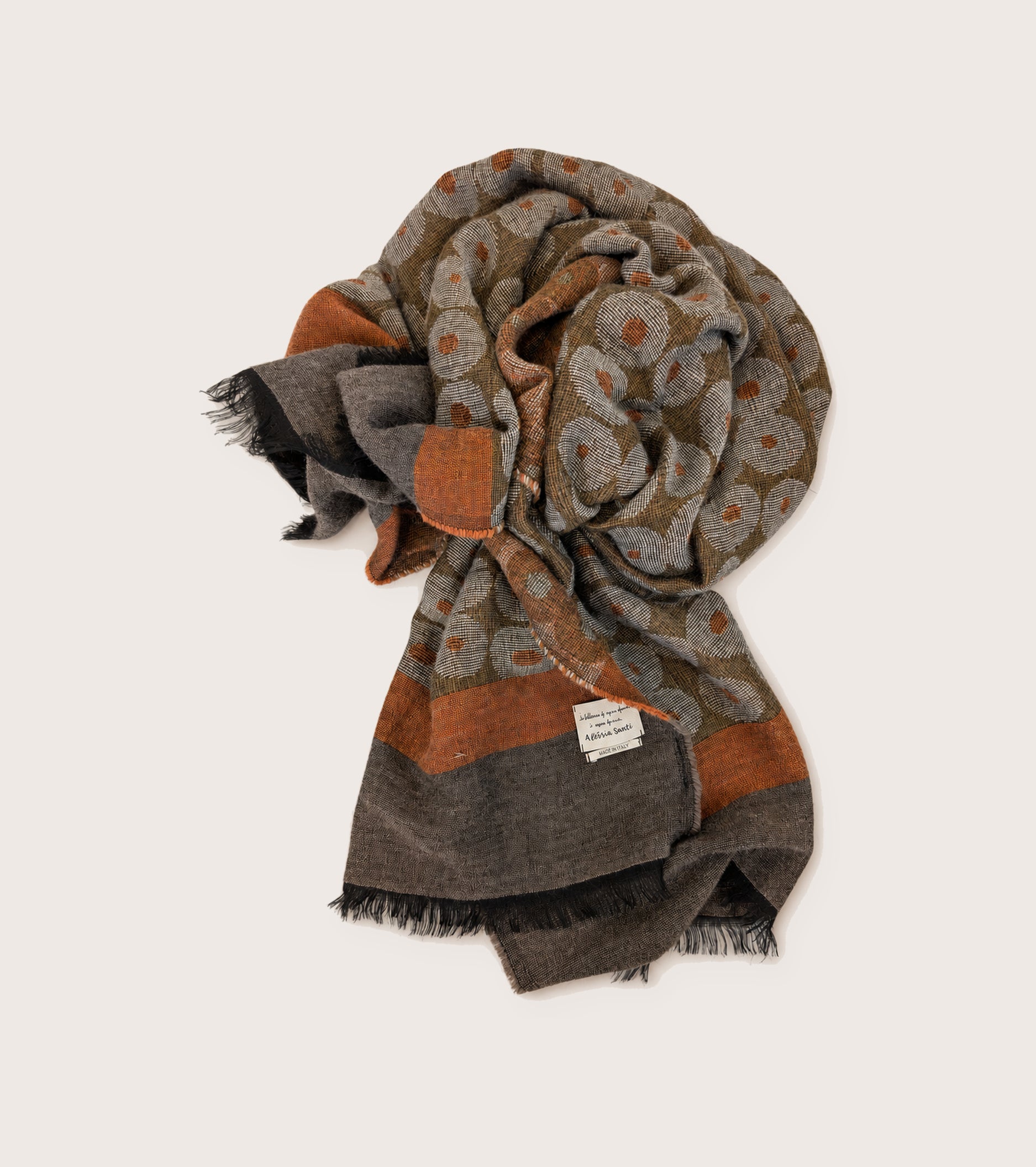 Bufanda de hilo jacquard en tonos gris paloma y naranja