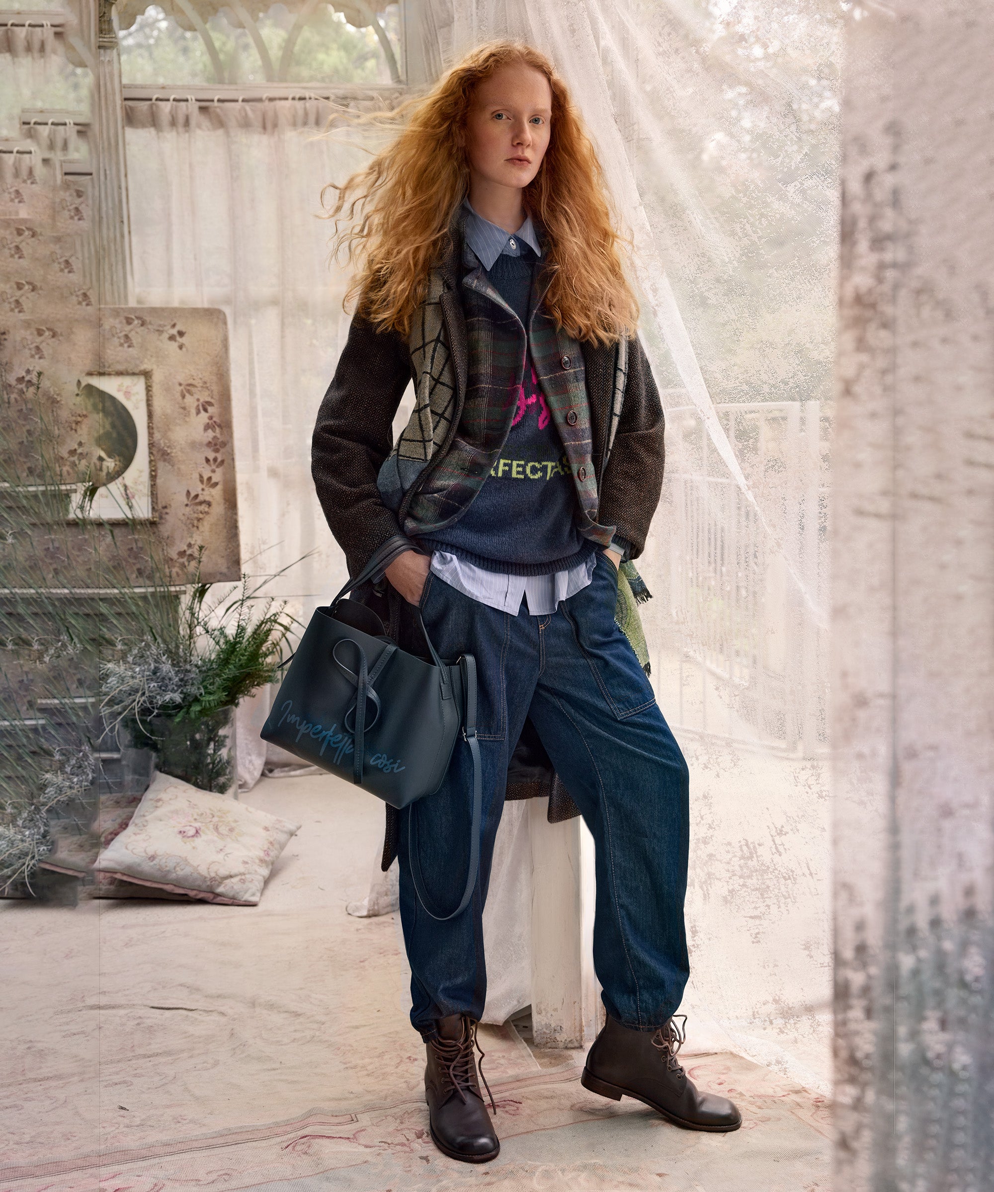 Giacca in misto cotone e lana check