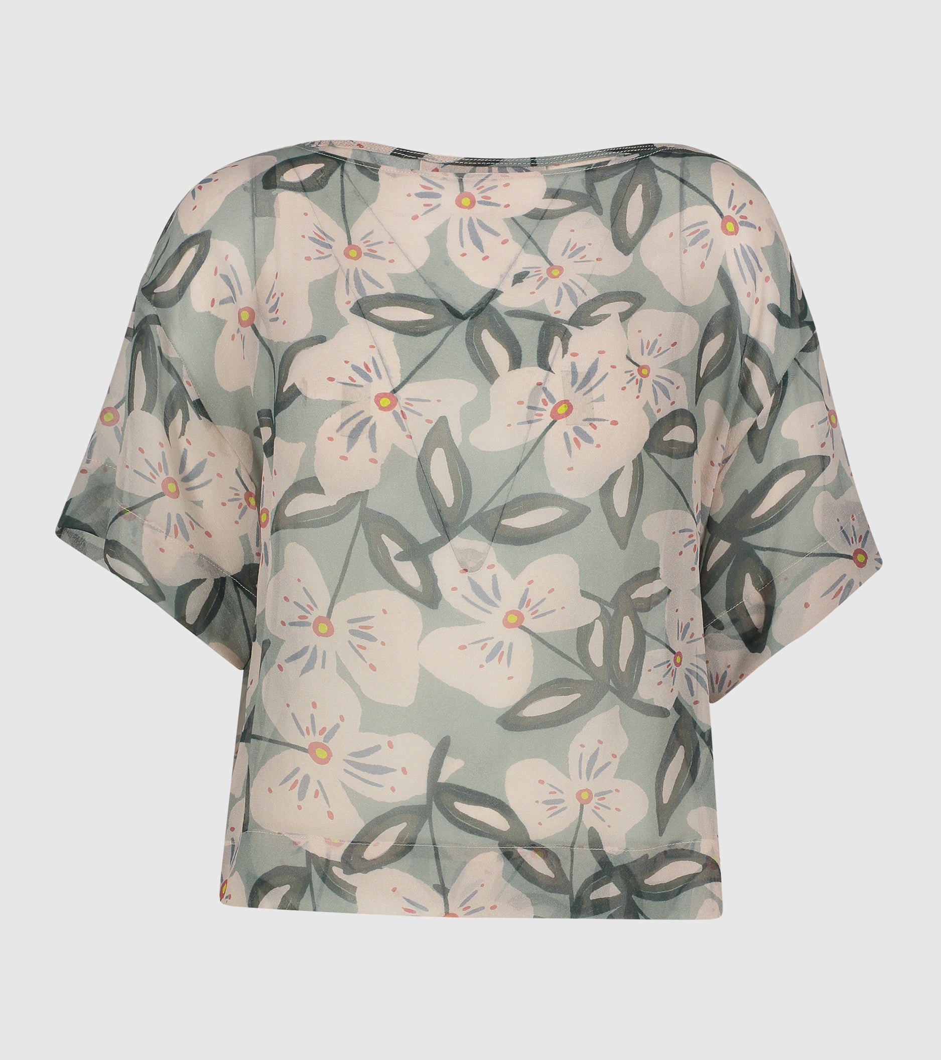 Blusa floreale con scollo a barca salvia